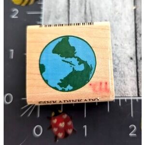 Inkadinkado Earth Globe 2251 Rubber Stamp Wood #E3